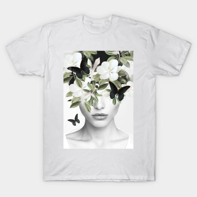 Woman With Flowers and Butterflies 3 T-Shirt by Dada22